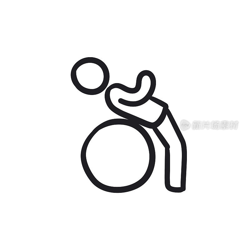 Man doing exercises lying on gym ball sketch icon